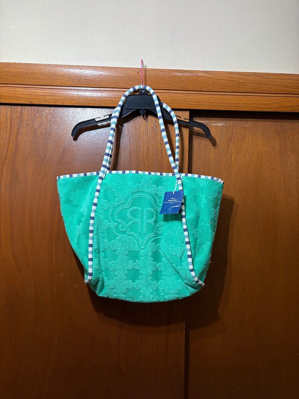 Roller Rabbit Green Terry Beach Tote Bag Women's NWT Striped Handles RR Target